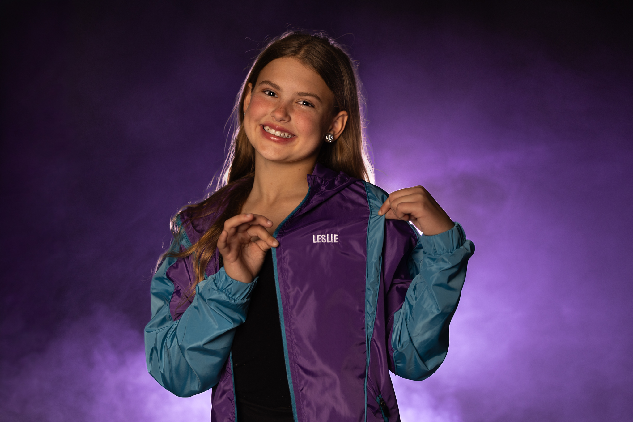 Youth athlete sports portrait with purple studio backdrop — Port Orange FL